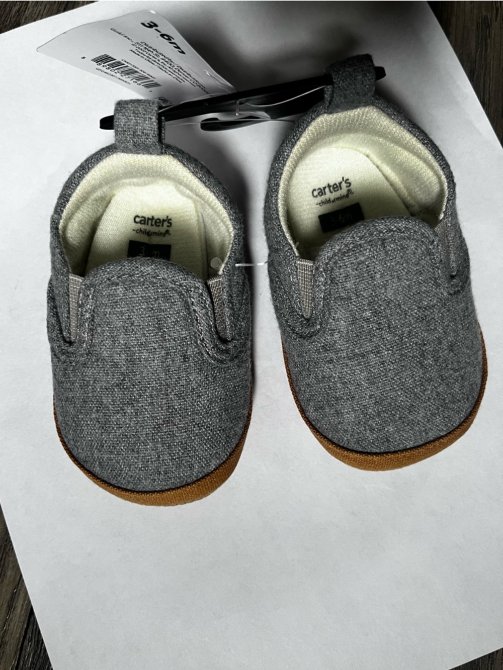 Carter's Gray Slip-On Baby Walker Shoes with Tan Sole - 3-6M - Picture 3 of 6